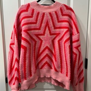 Pink and Red Star Pattern Sweater